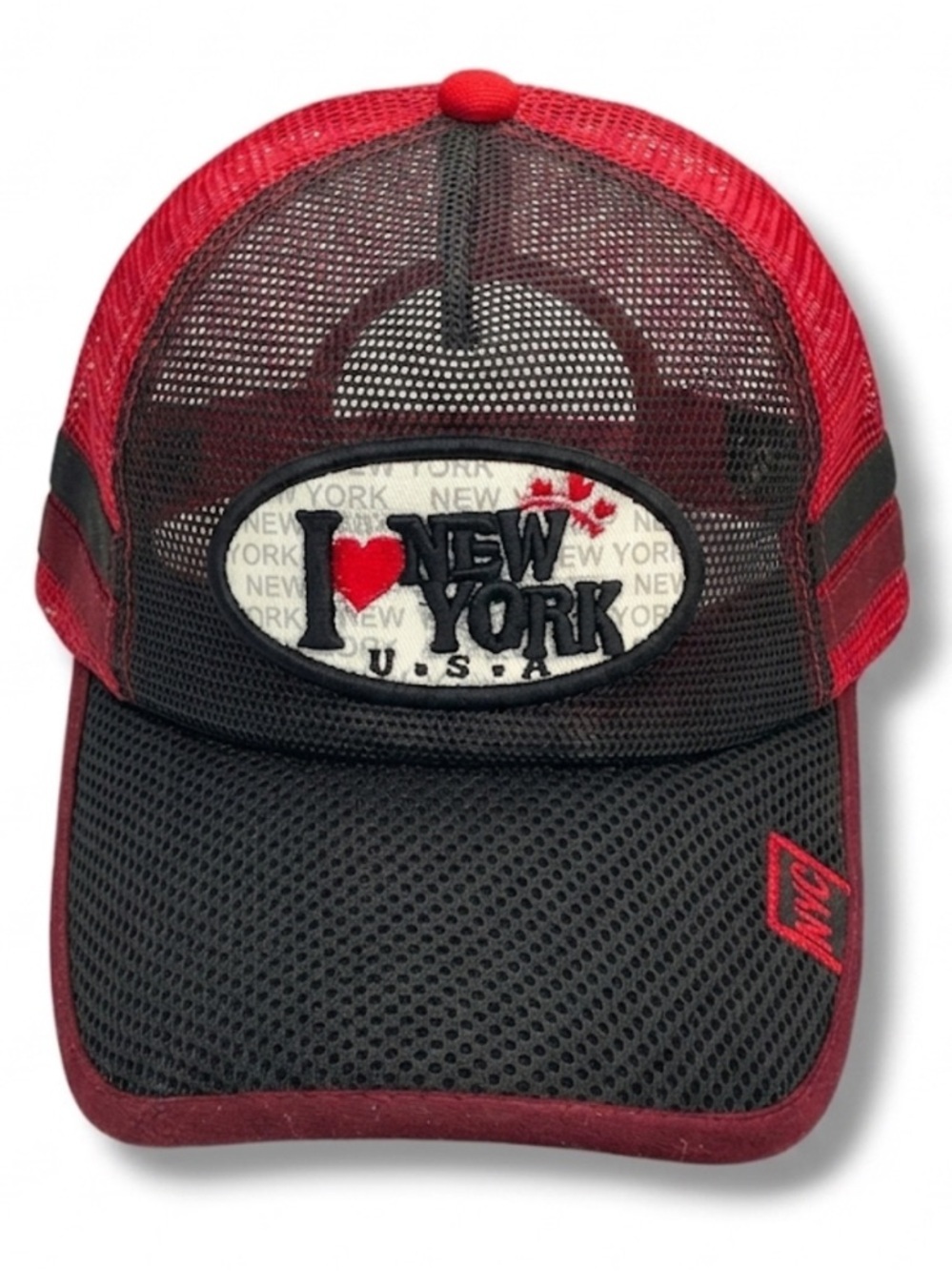 I Love New York Mesh Snap Back Trucker Hat Black Red Mesh Baseball Cap Adult